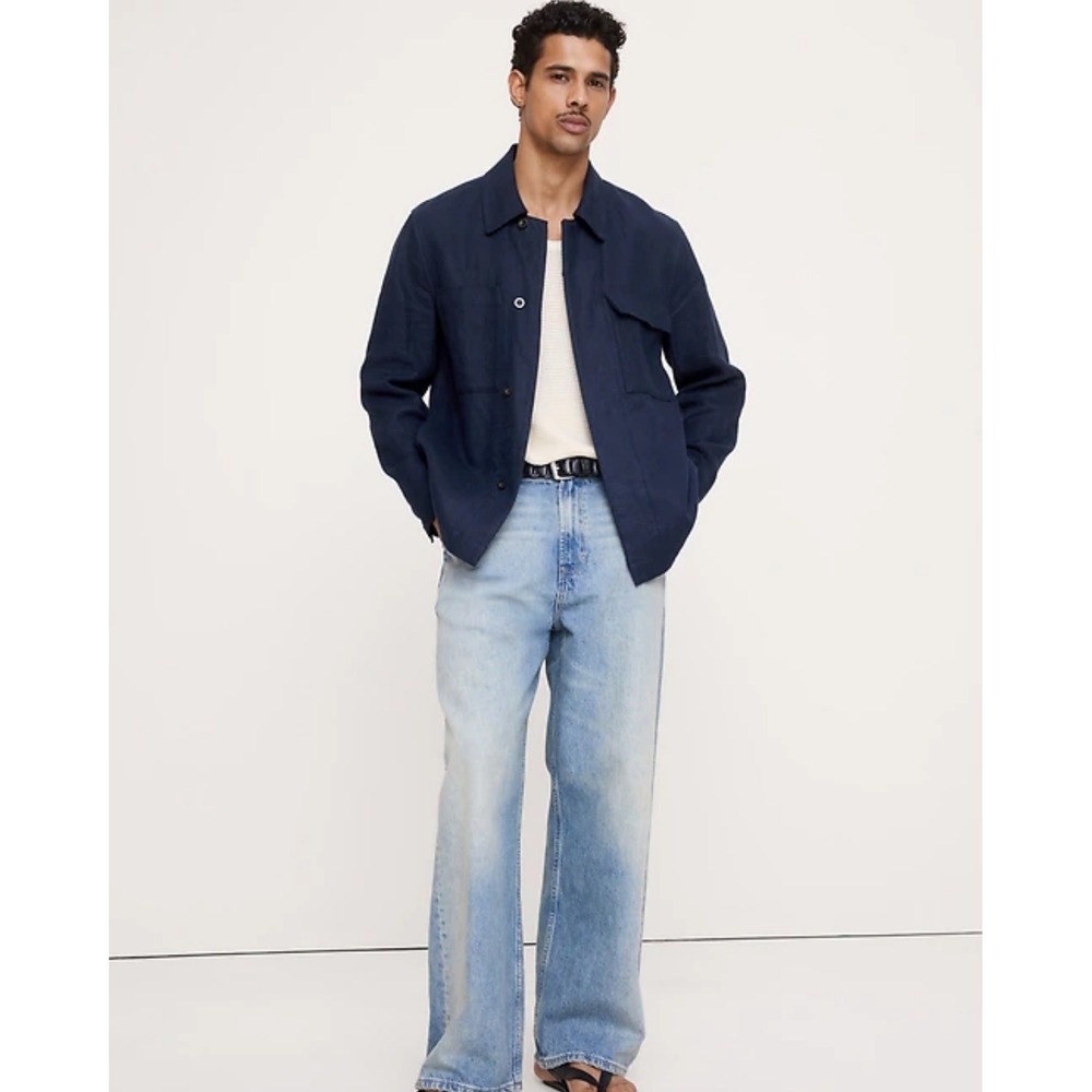 Banana Republic Mens Asilomar 100% Linen Field Jacket Safari Utility Coat M Blue